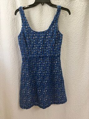 French Connection Blue Crochet Mini Dress